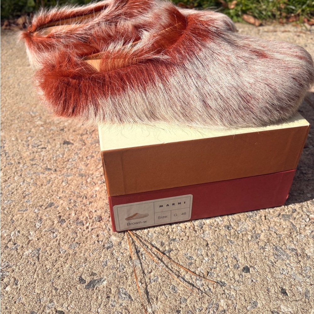 Marni Slippers with Fur Trim - Brown and Cream